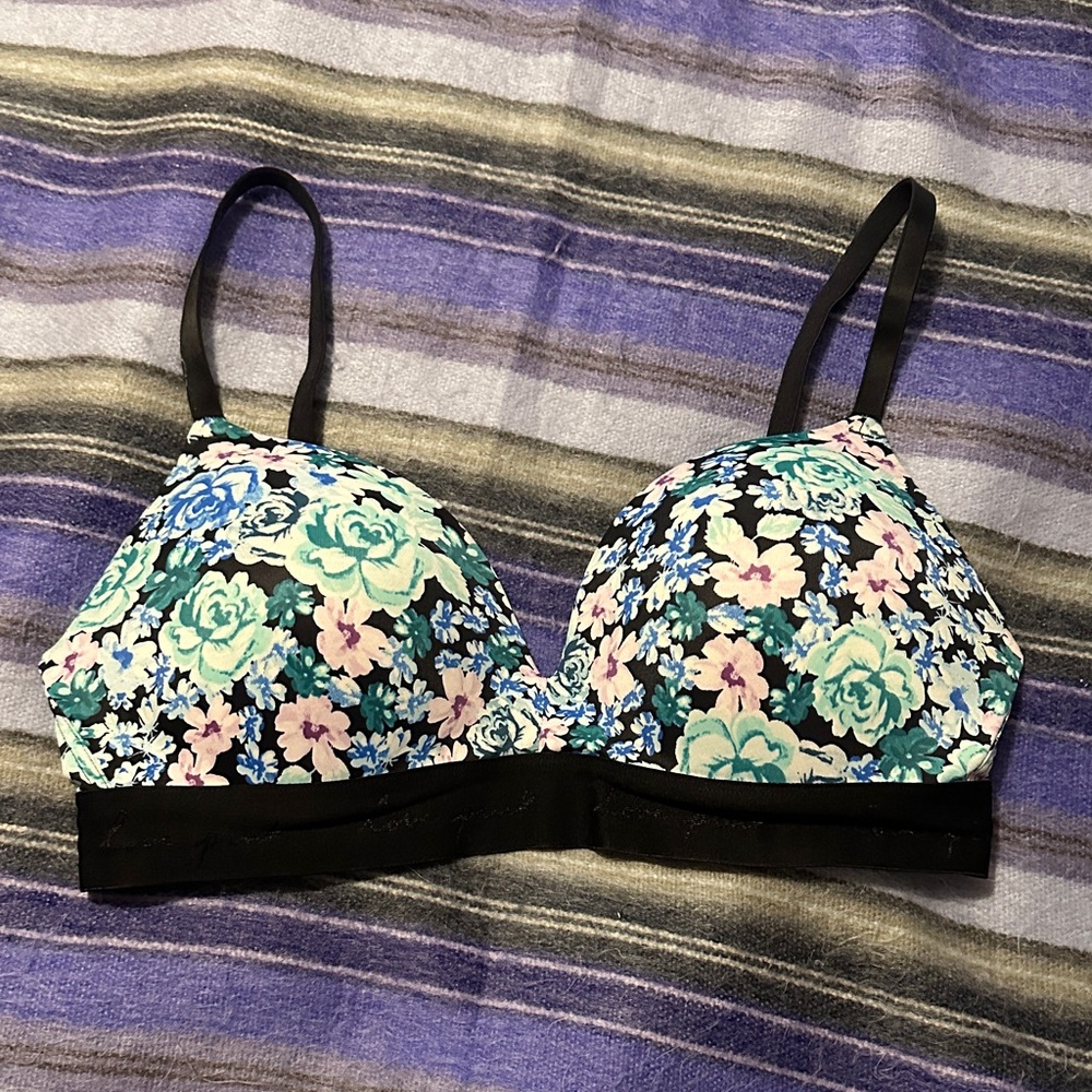 PINK Victoria's Secret Floral Bra with Black Accents